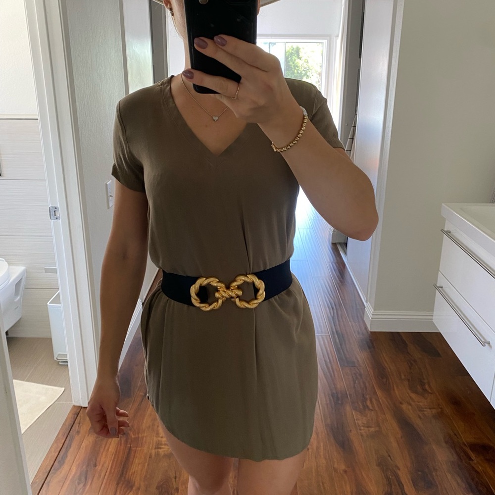 Flowy Sage color V neck T-shirt dress. Size S